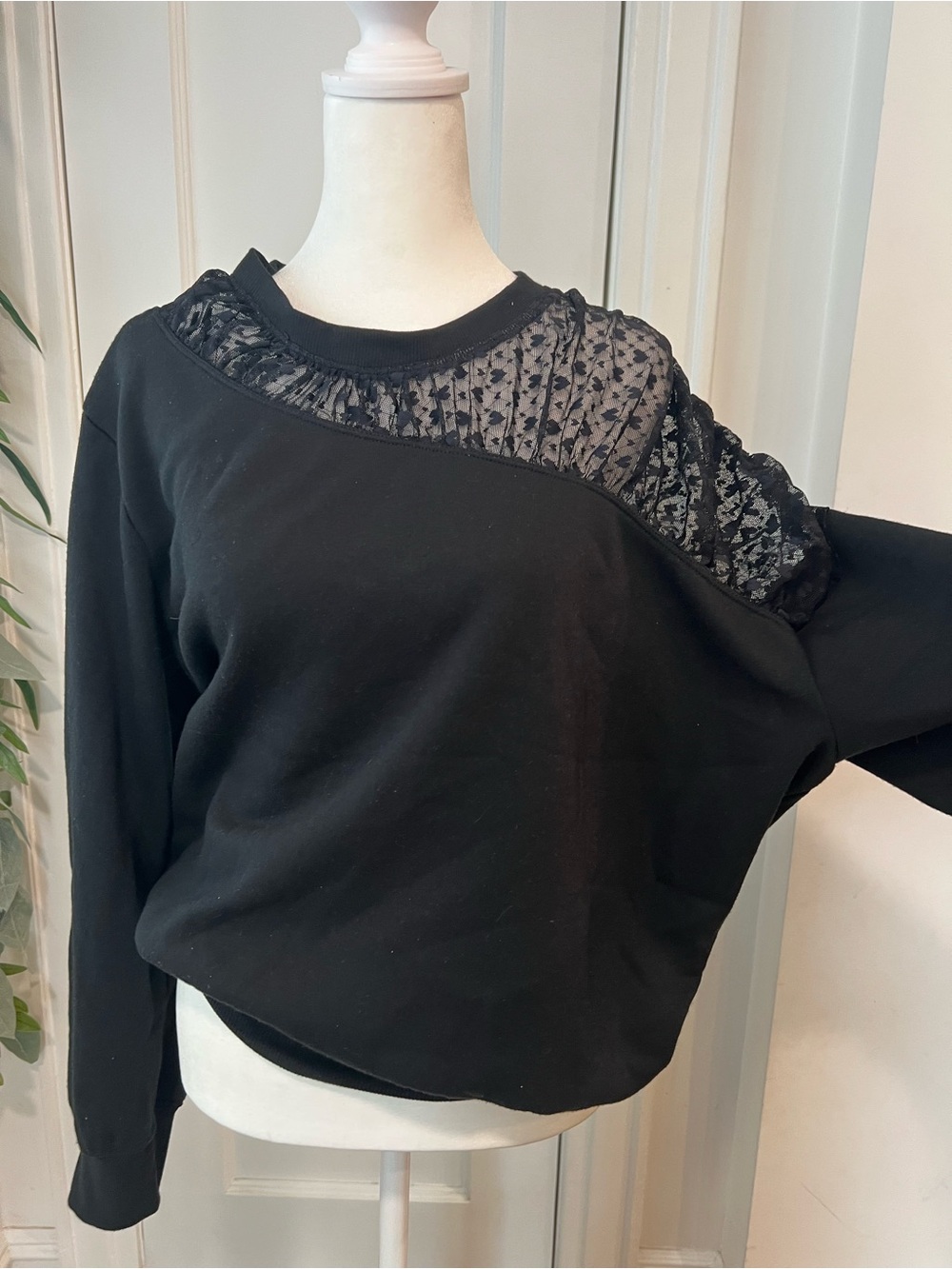 Maeve Black Pullover with Sheer Lace